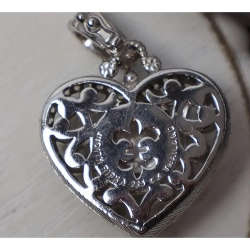 Judith Ripka Sterling Silver Chalcedony & Cz Heart Pendant 14.6G / 1.5in - Picture 3 of 5